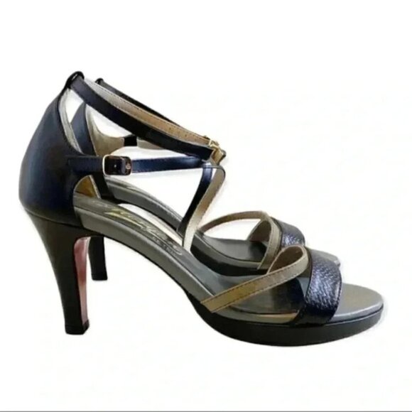 Morgan De Toi Strappy High Heel Sandals Ankle Strap Black Grey US 6.5 - Picture 1 of 16